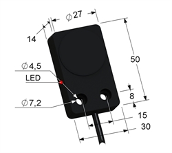 Индуктивный датчик, Sn 8 мм, заподлицо, NPN, размыкающий, NC, -25...+75 °C, 10...30 V DC, кабель ПВХ 5,5 мм/3x0,35/ 2 м.