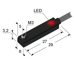 Магниточувствительный датчик с герконом, замыкающий, NO, -25...+75 °C, кабель ПВХ 3 мм/2x0,12/ 2 м.
