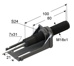 Магниточувствительный бистабильный датчик с поляризованным герконом и с кронштейном, пластик, M18, L-100 мм, кабель ПВХ 3,7х5,9 мм/2x0,5/ 3 м.