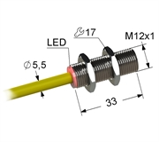 PS2-12M33-2B21-K Индуктивный датчик, М12, L-33 мм, Sn 2 мм, заподлицо, NPN, замыкающий, NO, -25...+75 °C, 10...30 V DC, кабель ПВХ 5,5 мм/3x0,35/ 2 м.