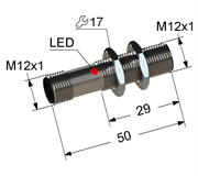 PS2-12M50-2B41-C4 Индуктивный датчик, М12, L-50 мм, Sn 2 мм, заподлицо, NPN, размыкающий, NC, -25...+75 °C, 10...30 V DC, разъем/М12/4-конт.