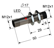 PS2-12M50-4N11-C4 Индуктивный датчик, М12, L-50 мм, Sn 4 мм, не заподлицо, PNP, замыкающий, NO, -25...+75 °C, 10...30 V DC, разъем/М12/4-конт.
