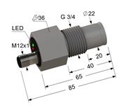 PS1YT-34G85-3N155-C4 Емкостный датчик, L-85 мм, Sn 3 мм, не заподлицо, PNP, замыкающий, NO, +1...+50 °C, 50...150 V DC, разъем/М12/4-конт.