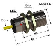 PS2D-30M65-10B91-K Индуктивный датчик, М30, L-65 мм, Sn 15 мм, заподлицо, PNP, -25...+75 °C, 12...30 V DC, кабель ПВХ 5,5 мм/3x0,35/ 2 м.