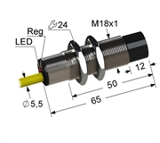 PS2R1-18M65-8N41-K Частотный датчик, М18, L-65 мм, 0,1...5 Гц, Sn 8 мм, не заподлицо, NPN, размыкающий, NC, -25...+75 °C, 10...30 V DC, кабель ПВХ 5,5 мм/3x0,35/ 2 м.