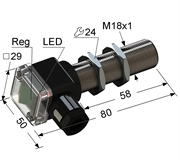 PS2R-18M80-5B41-B Частотный датчик, М18, L-80 мм, 1...50 Гц, Sn 5 мм, заподлицо, NPN, размыкающий, NC, -25...+75 °C, 10...30 V DC, клеммная коробка/вывод вбок.
